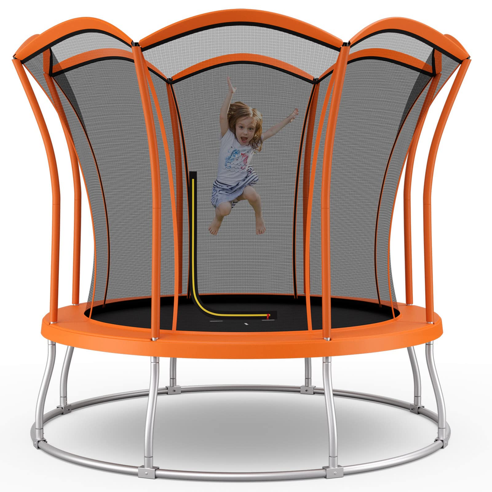 8FT/ 10FT Outdoor Trampoline, ASTM Approved Trampoline with Unique Flower Shape