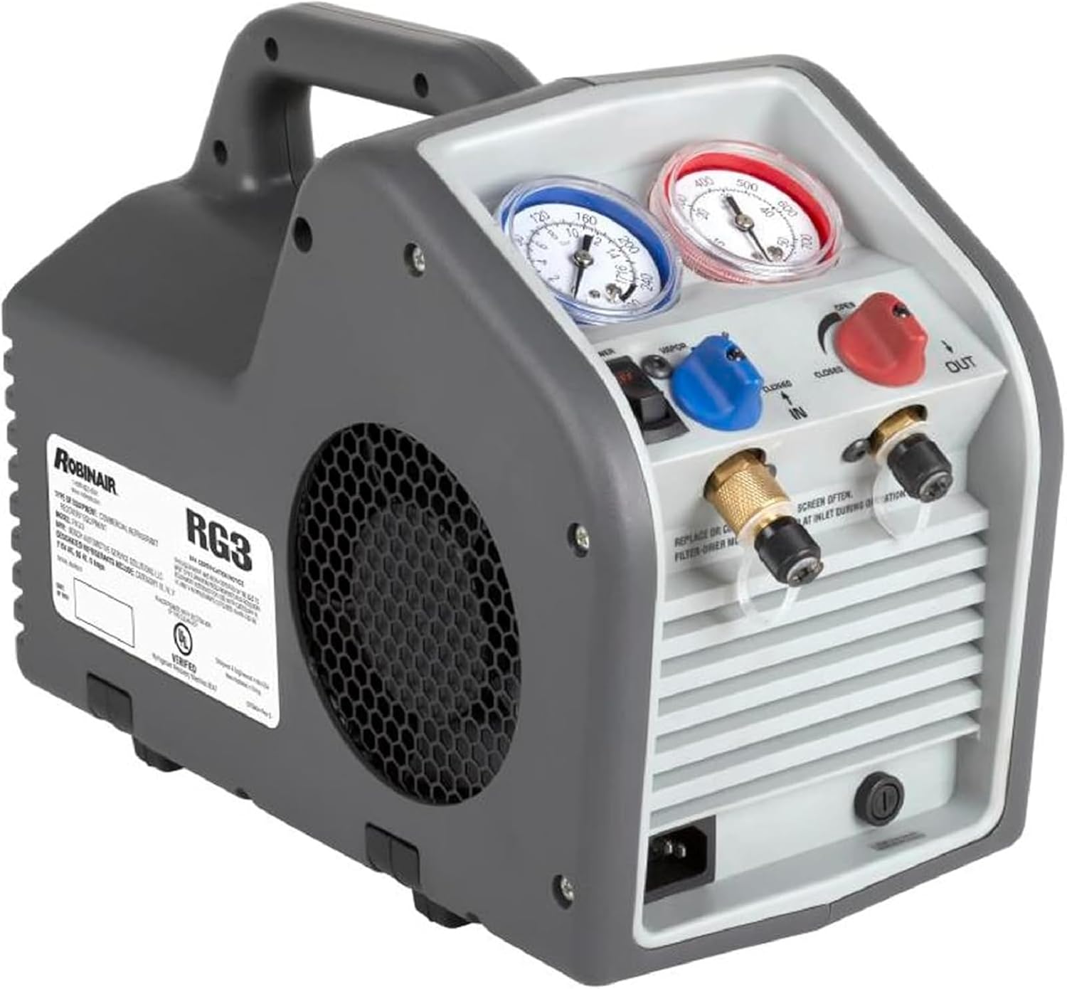 (Portable Refrigerant Recovery Machine 115V, 60Hz, for Both Liquid and Vapor Refrigerant, White-Robinair