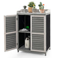 Outdoor Potting Bench Table, Garden Storage Cabinet w/Metal Tabletop